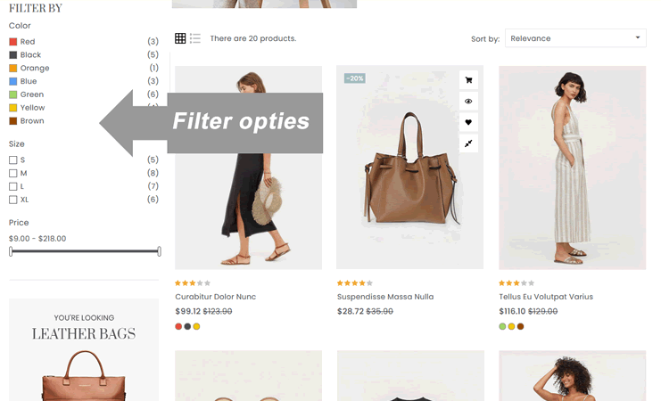 webshop filteropties